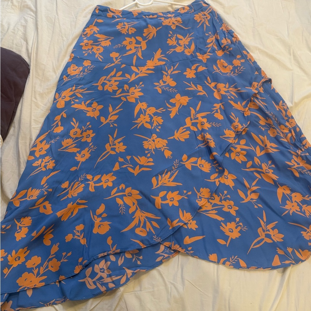 Vero Moda Floral A-Line Skirt in Blue and Orange